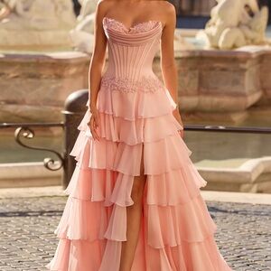 Sherri Hill Strapless YELLOW Ruffled Corset Gown